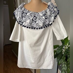 Entro Embroidered Boho Tunic Blouse Off the Shoulder Neckline size Large